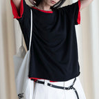 Round neck small rolled edge short sleeved slimming T-shirt