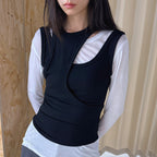 Fake two piece patchwork irregular vest tank top