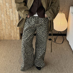 Retro contrasting leopard print loose jeans