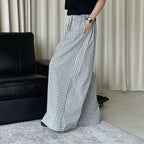 Color blocking plaid splicing casual elastic drawstring pants