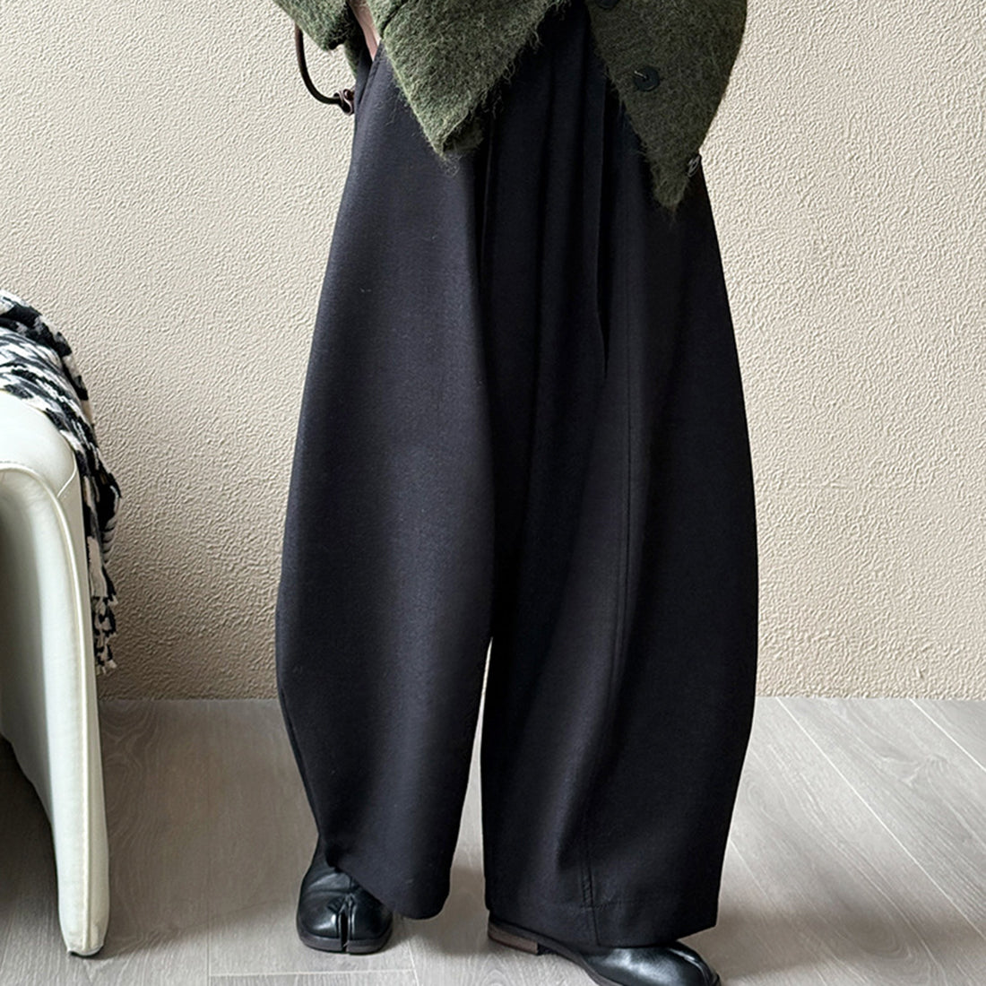 Retro high waist slimming wide leg casual curved knife pants