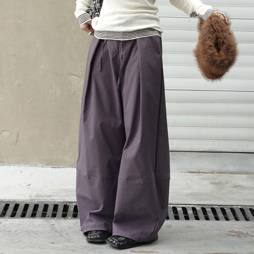 Retro high waisted pleated loose casual pants