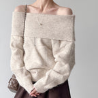 off shoulder lapel knitted loose top sweater
