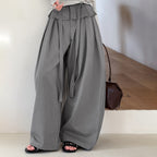 High waist pleated wide leg pants women loose drape trousers with tie waist
