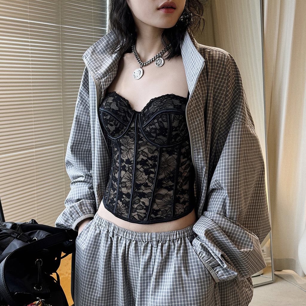 lace corset top bustier slim fit spaghetti strap cropped cami