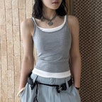 Layered slim fit tank top with stretch fabric and contrast trim