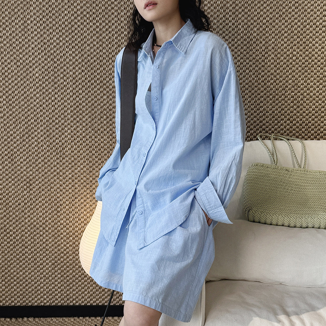 Cotton linen oversized shirt women breathable loose long sleeve casual blouse