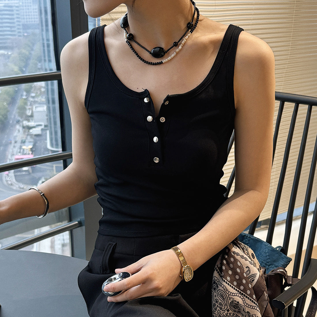 American retro button down sleeveless vest tank top