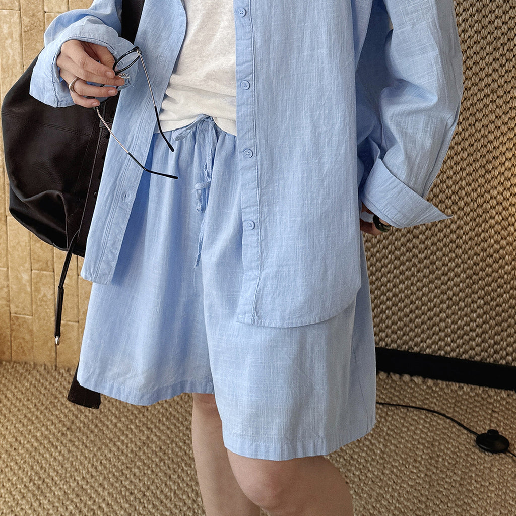 High Waist Linen Cotton Drawstring Bermuda Shorts - Multiple Colors