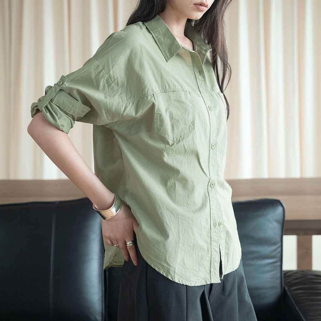Line splicing loose button up shirt top