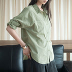 Line splicing loose button up shirt top