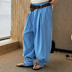 Loose fit high waist draped cuffed pants