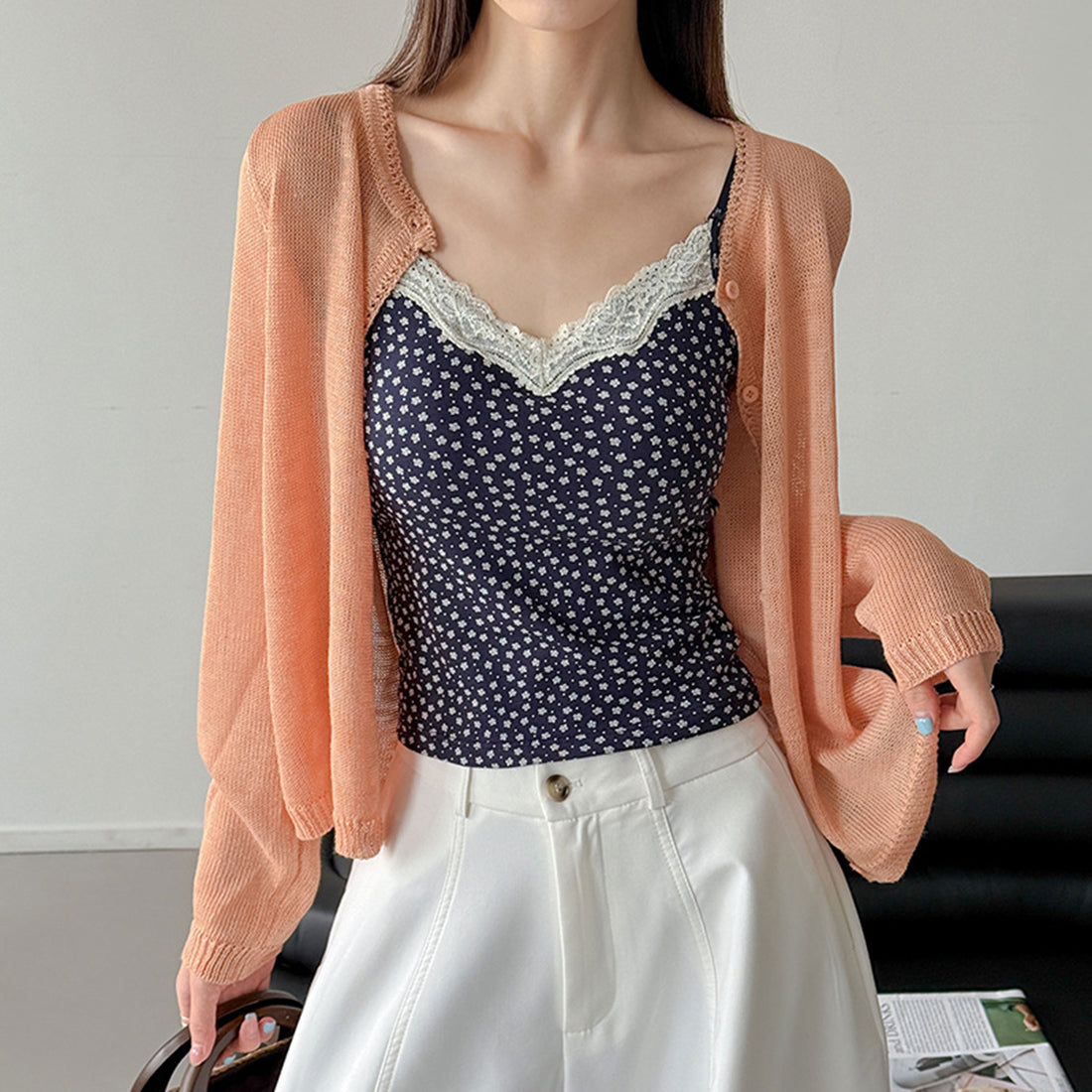 Women’s Lace Trim Floral Print Camisole with Built-in Bra