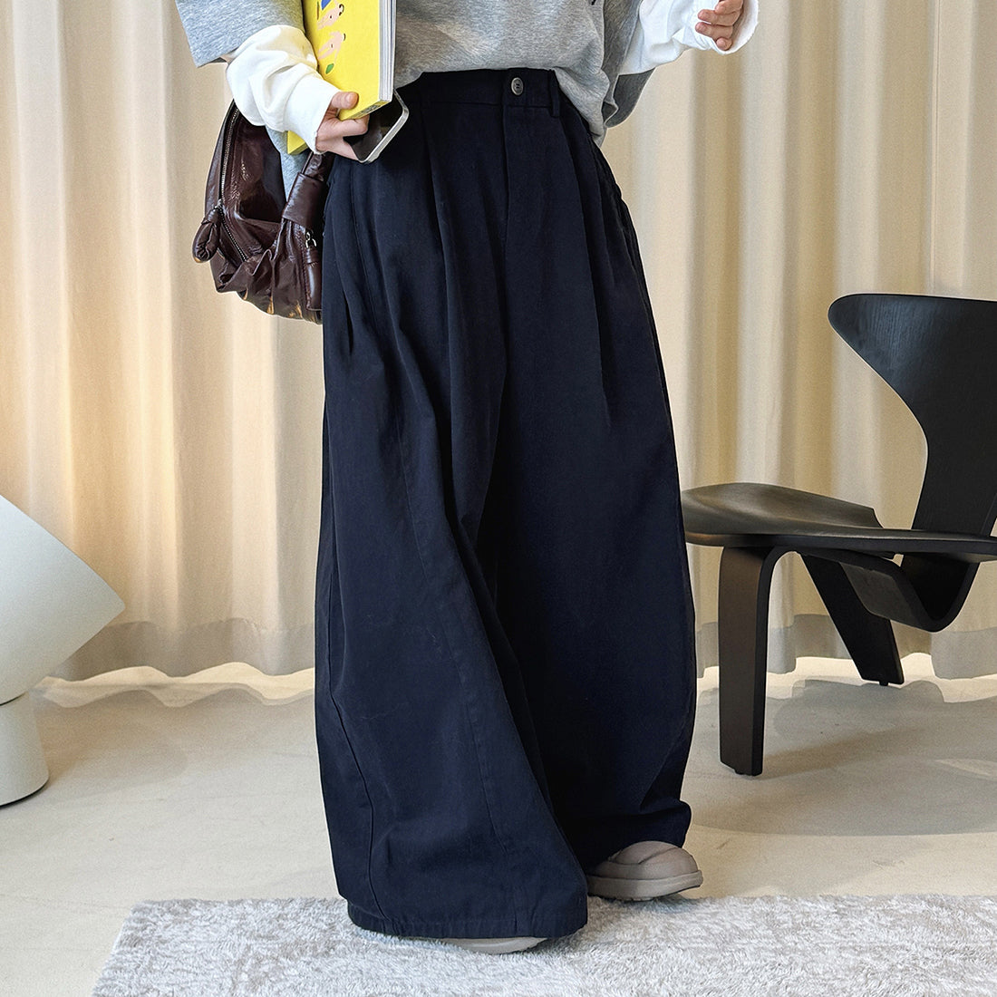 Retro washed casual slimming wide leg pants