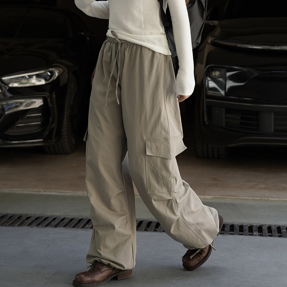 American street elastic drawstring cargo pants