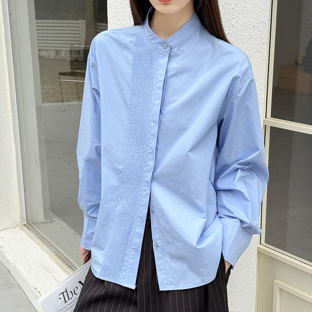 Wrinkled round neck long sleeved shirt
