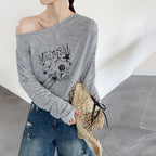Women’s "Midnight" Star Print Off-Shoulder Long-Sleeve Top