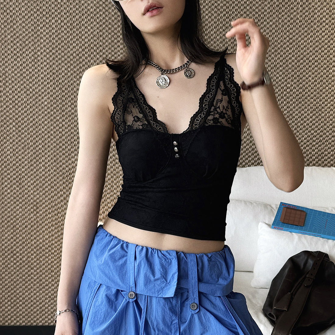 Women’s V-Neck Lace Camisole with Built-in Bra