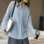 Large mesh hollow knitted cardigan loose top