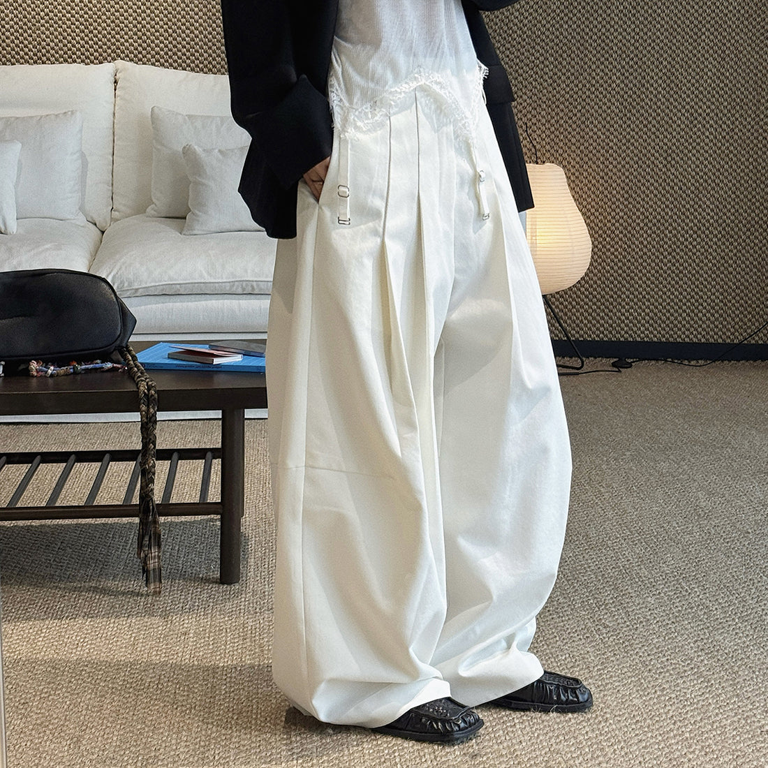 wide leg trousers women high waist loose draped straight pants