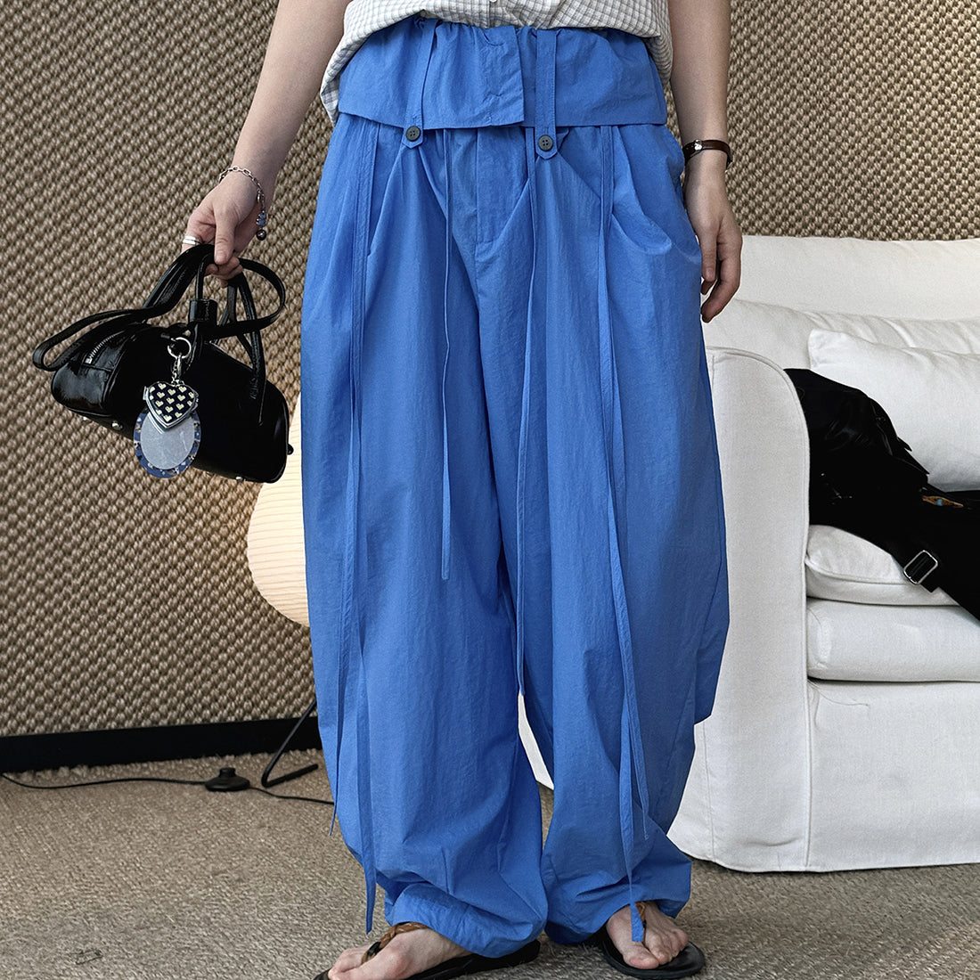 Women’s Japanese-Style Balloon Pants with Ruffled Waist