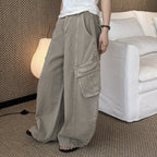 American style spliced large pocket loose wide leg jeans