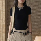 ribbed slim fit t shirt stretchy short sleeve fitted top