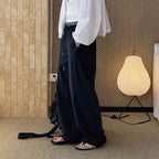 Grid waistband elastic drawstring loose casual ankle pants