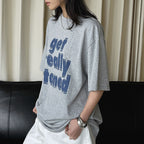 Round neck letter printed shoulder loose T-shirt top