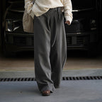 Retro pleated side placket wide leg pants