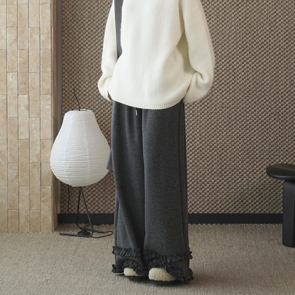 High waisted lotus leaf edge loose wide leg pants