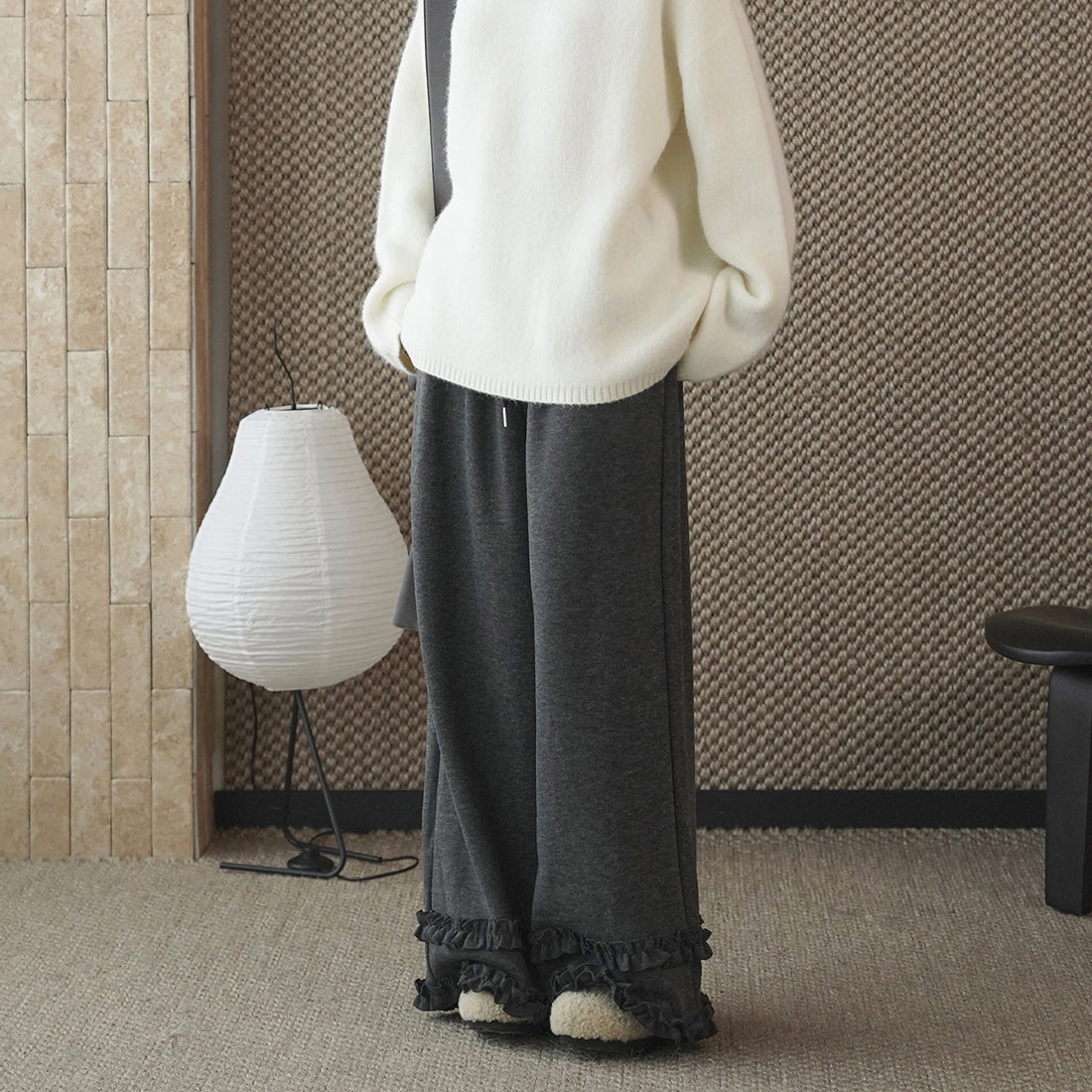 High waisted lotus leaf edge loose wide leg pants