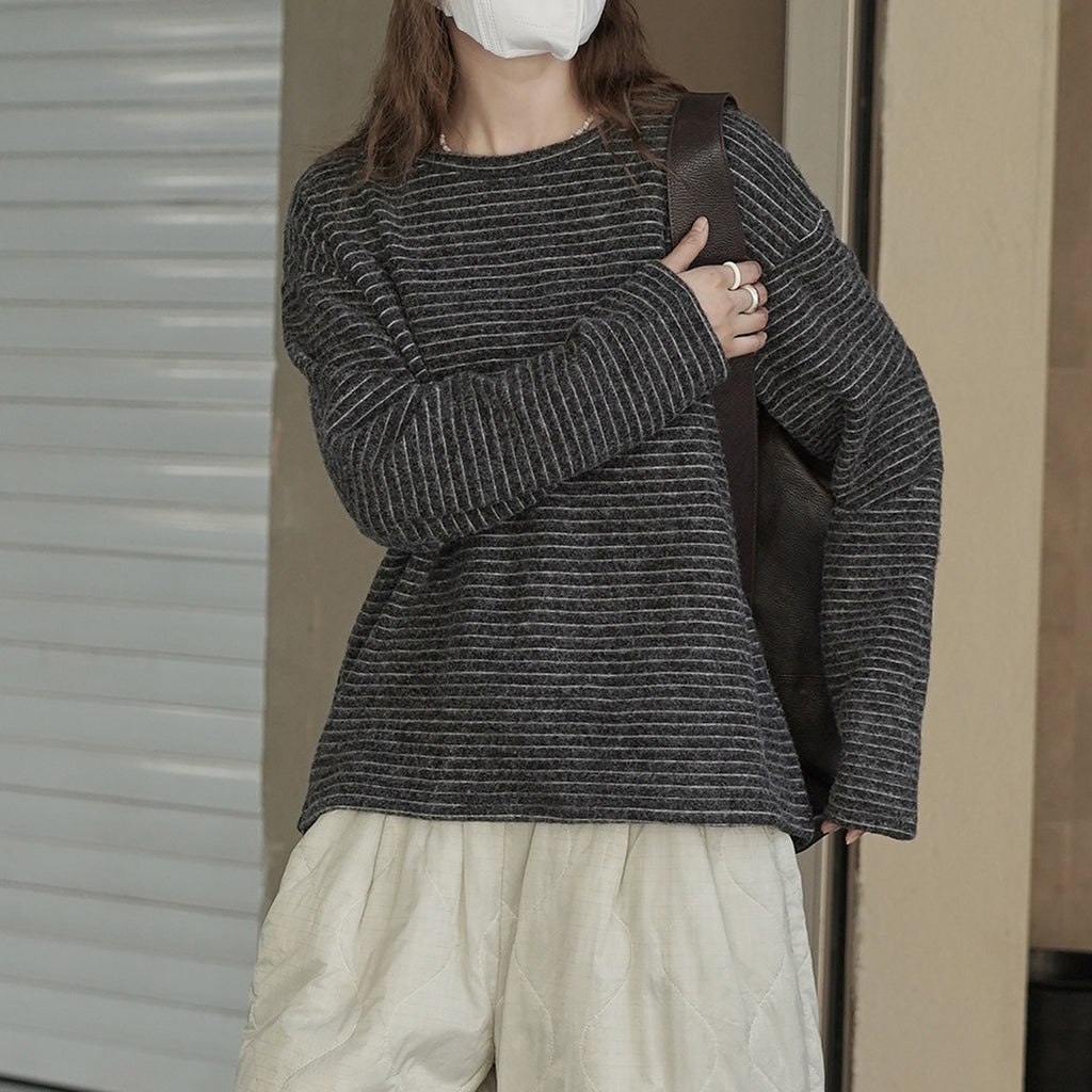 Simple striped loose round neck T-shirt top