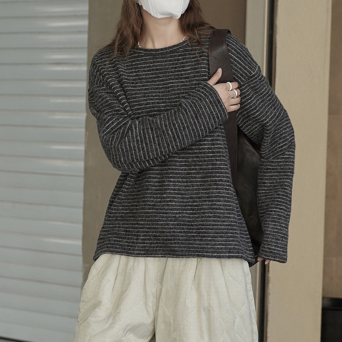 Simple striped loose round neck T-shirt top