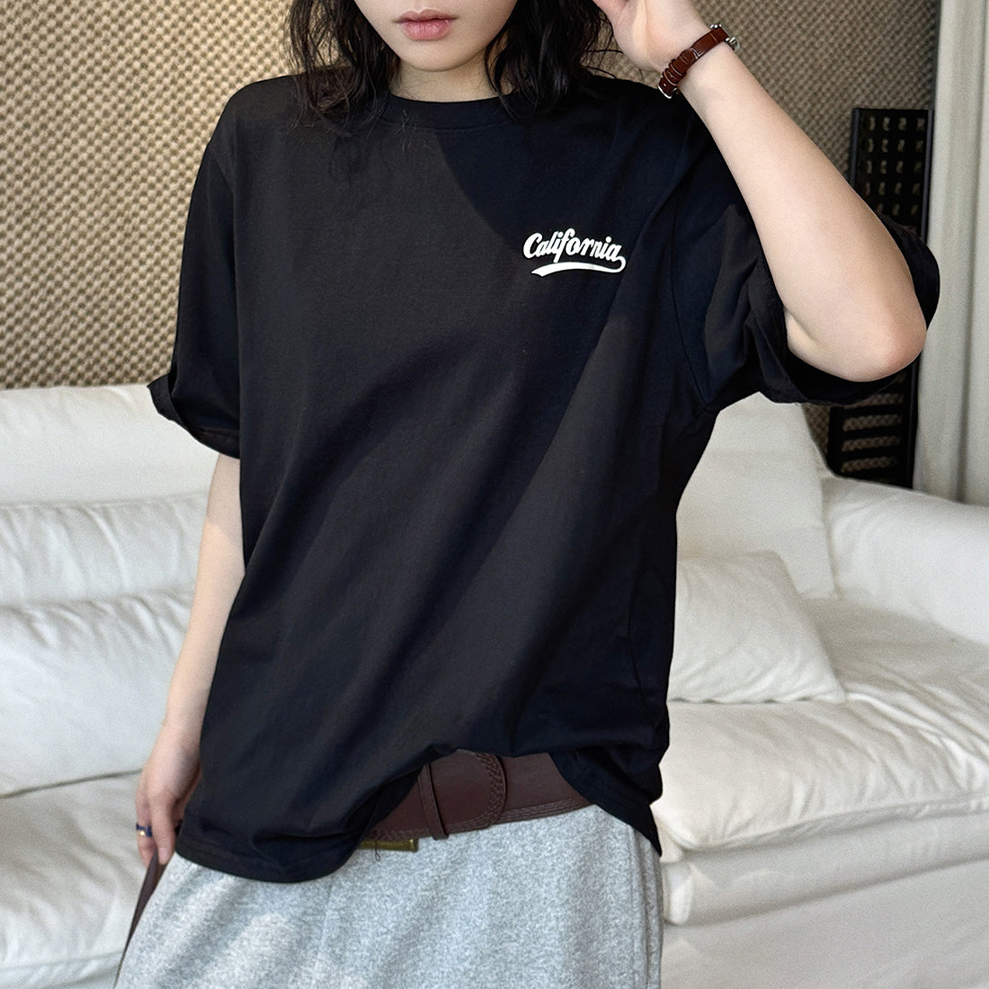 Women’s Oversized California Letter Print Cotton T-Shirt