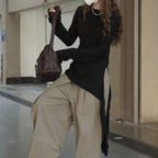 Asymmetric curved strap slim fit top