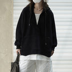 V-neck fake two-piece spliced loose hooded sweatshirt