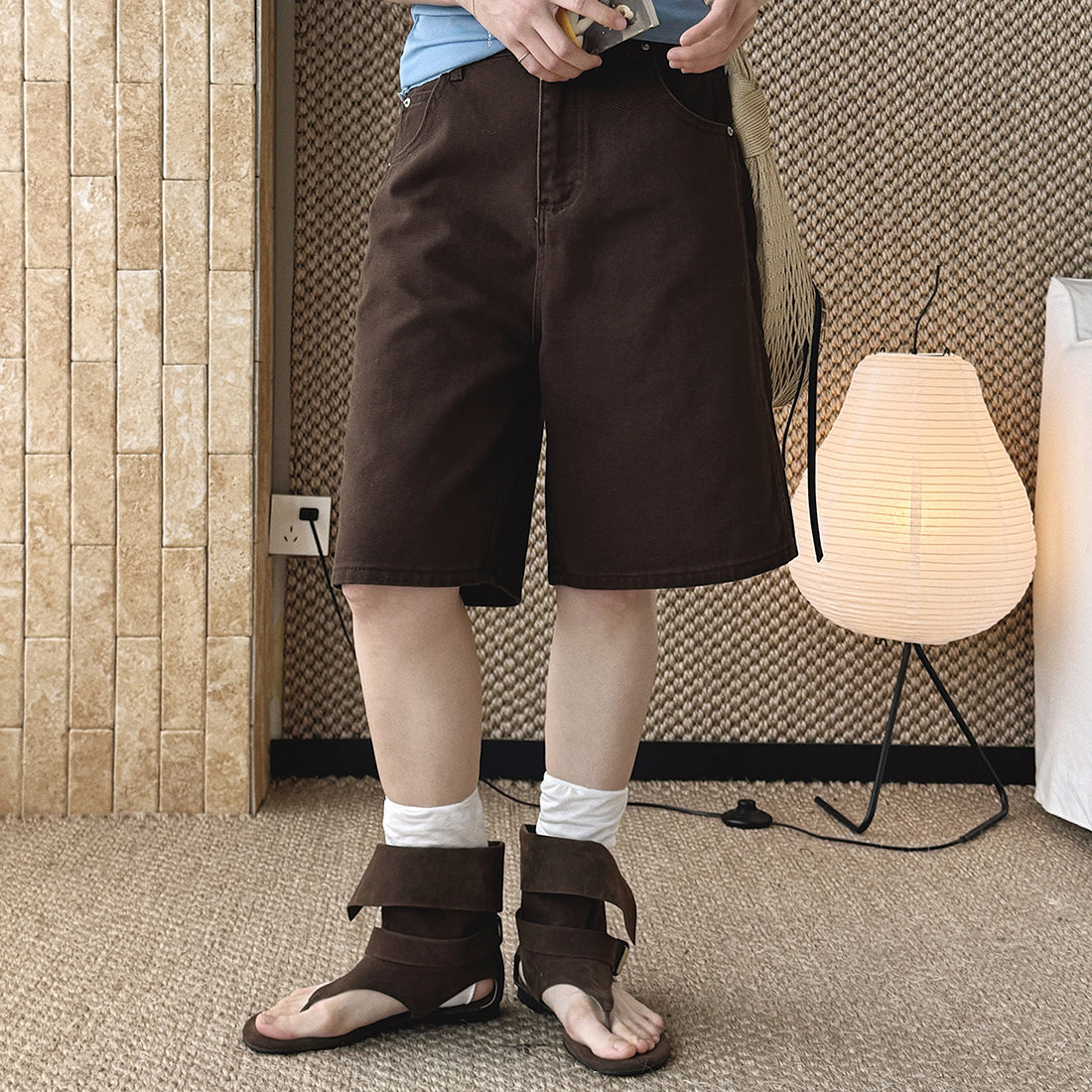 High Waist Loose Fit Denim Bermuda Shorts