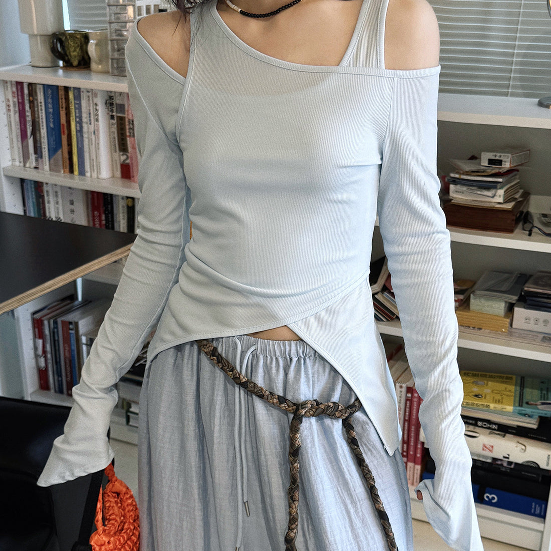 Women’s Asymmetric Cold Shoulder Long Sleeve Top