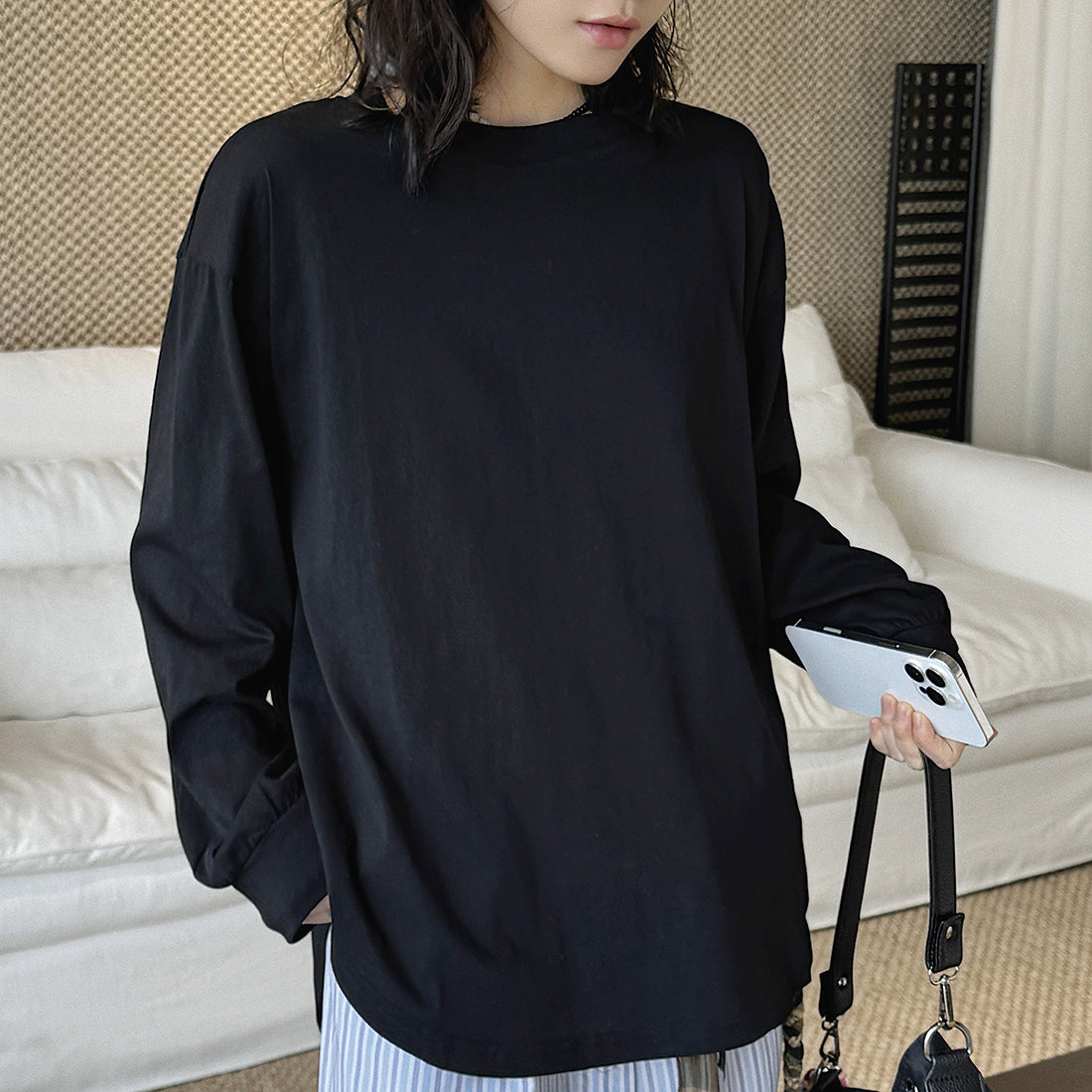 loose fit long sleeve t shirt basic cotton blend crew neck casual top