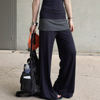 Extremely simple style non removable striped layered casual pants