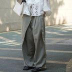 Retro slanted placket belt strap casual loose slimming pants