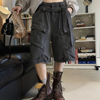 High Waist Wide Leg Denim Shorts with Raw Hem