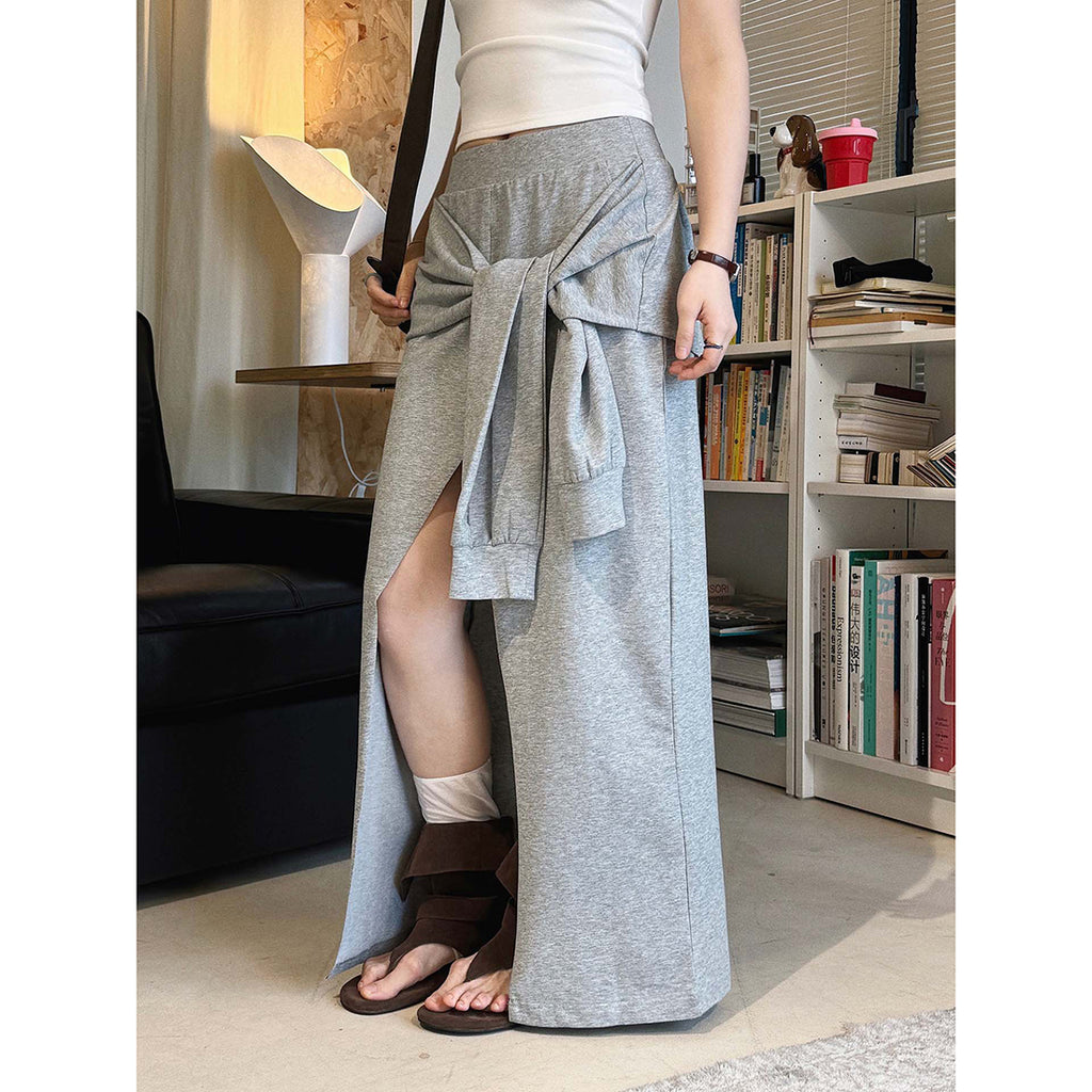 High-Waist Draped Maxi Skirt with Side Slit Detail