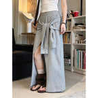 High-Waist Draped Maxi Skirt with Side Slit Detail