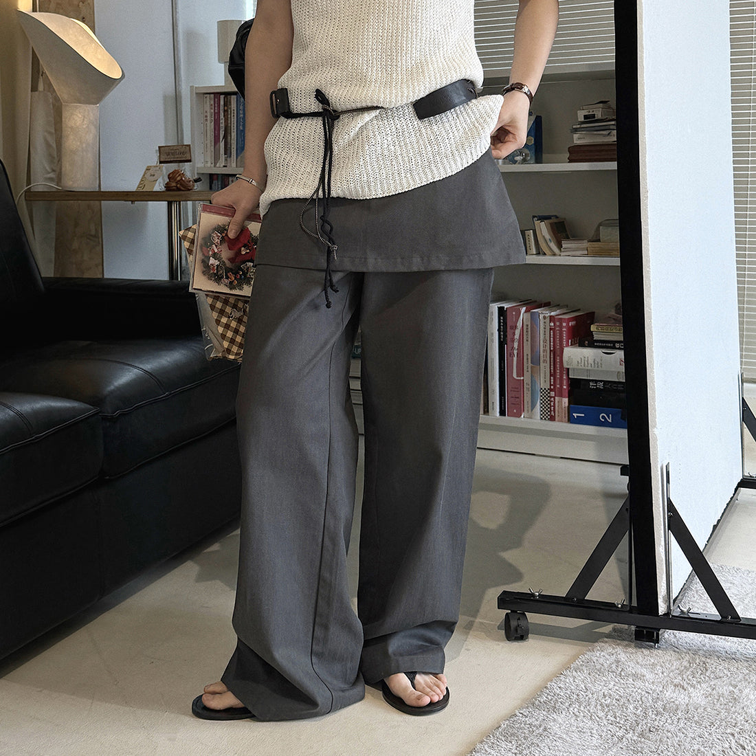 High-waisted Tencel cotton wide-leg pants in relaxed draped silhouette