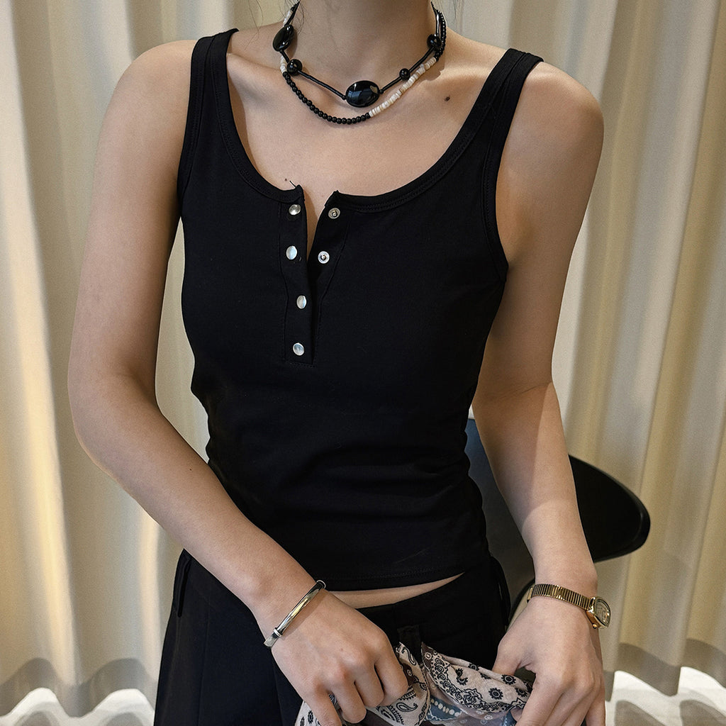 American retro button down sleeveless vest tank top