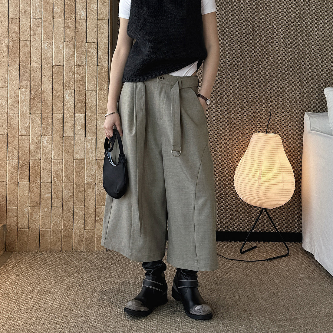 Vintage high waisted wide leg floral bud trousers with belt