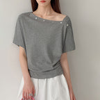 Women’s Asymmetrical Button-Shoulder Short-Sleeve T-Shirt