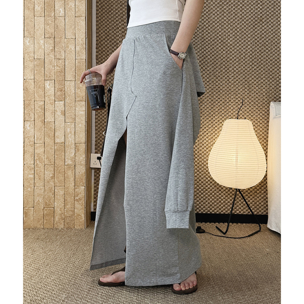 High-Waist Draped Maxi Skirt with Side Slit Detail